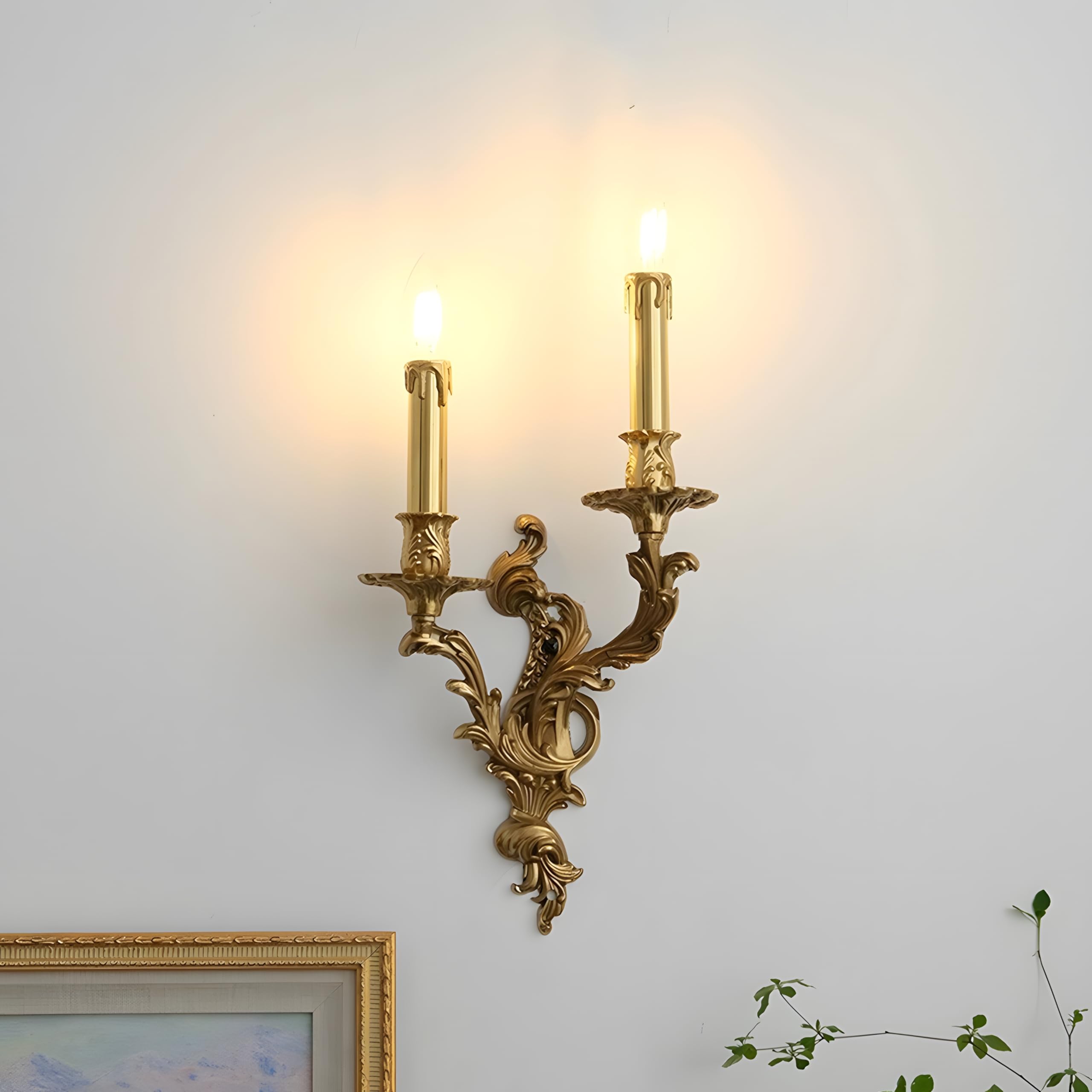 Photo 1 of Bofea-French Retro Rustic Wall Lamps,Vintage Brass Wall Munted Lamps for Bedroom, Gold Art Deco Wall Sconce for Hotel Hallway,Living Room,Bedside,Corridor(2-Light)