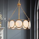 KSANA Gold Chandelier 3-Light, Drum Pendant Light Fixtures, Modern Farmhouse Dining Room Light Fixture, Adjustable E26 Hangin