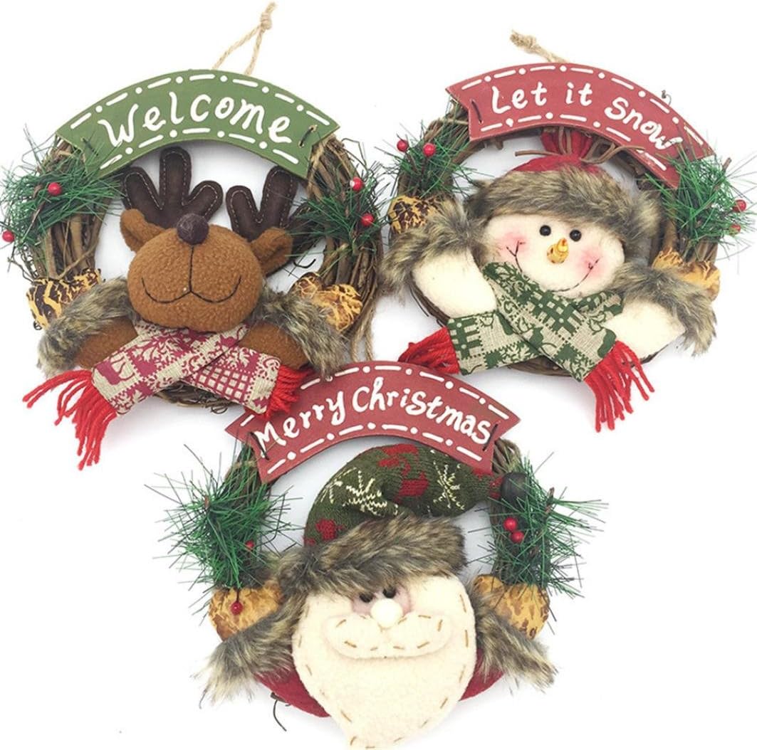 Elaco 3PCS Merry Christmas Party Poinsettia Pine Wreath Door Wall Garland Decoration (3PCS)