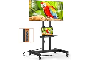 TVON Heavy Duty Rolling TV Stand with Power Outlet for 32-83 Inch TVs, Height Adjustable Mobile TV Cart on Wheels Holds up to 110 lbs, Outdoor TV Stand Trolley, Max VESA 600x400mm