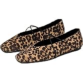 XBKXMK Slingback Flats for Women Leaopard Print Pointed Toe Ballet Flats Casual Fashion Dress Mary Jane Shoes for Women Comfortable Dress Ballerina Flat Leopard