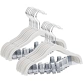 ManGotree 11.8'' Baby Velvet Hangers with Movable Clips, Non-Slip Kids Clothes Hangers, Ultra-Thin Space-Saving Children's Felt Hangers for Shirts, Pants, Dresses, Skirts, Jackets (16 Pack, White)