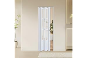 CCBOYSHARDWARE 48X80in Accordion Door with Clear Panels, PVC Sliding Folding Doors with Lock，Divider Door with Hardware, White Multifold Interior Doors