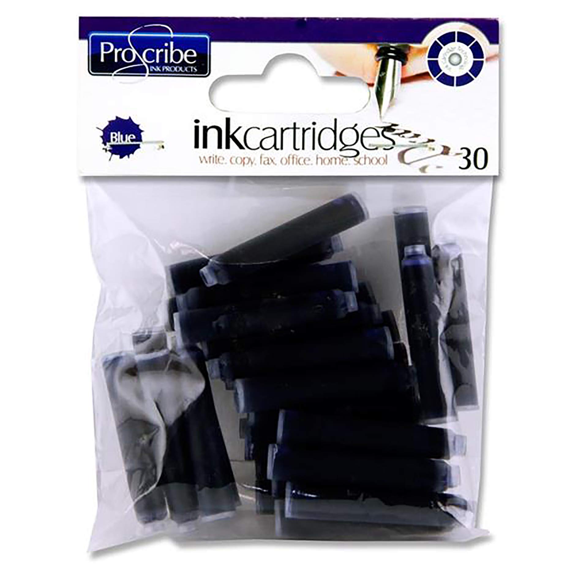Premier Stationery Pro:Scribe Colour Cartridges - Blue. Pack of 30.