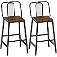 YATINEY Set of 2 Bar Stools, 24.2 Inch Barstools for Kitchen Counter, High Backrest Counter Height Stools, Bar Chairs for Pub, Island, Coffee Nook, Study, Walnut and Black BY01L2BHY1