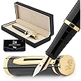 Wordsworth & Black Fountain Pen Set, 18K Gilded Broad Nib, Includes 24 Pack Ink Cartridges, Ink Refill Converter & Gift Box, Gold Finish, Calligraphy, [Black Gold], Perfect for Men & Women