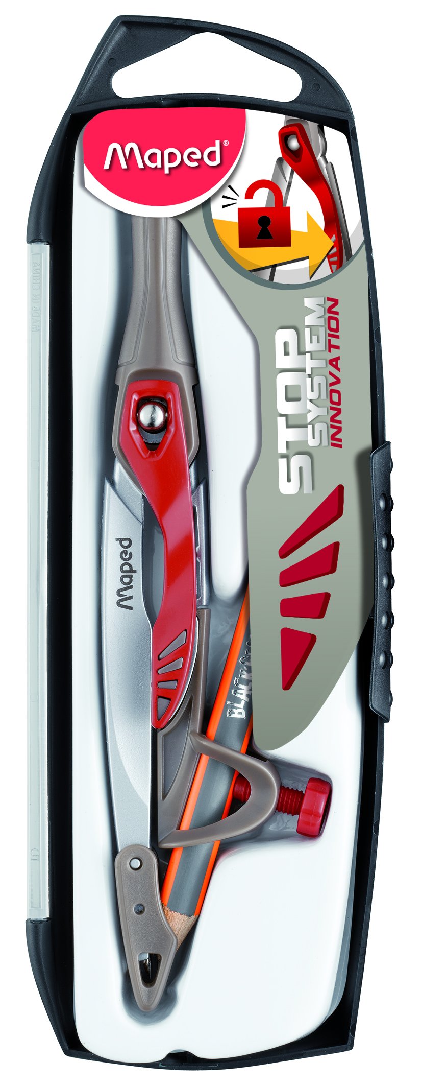 Maped - Maped Stop System - Patented Locking System - Perfect Line - with Safety Tip and Lead - Compass Lead + Universal Ring + Pencil - from 10 Years Old