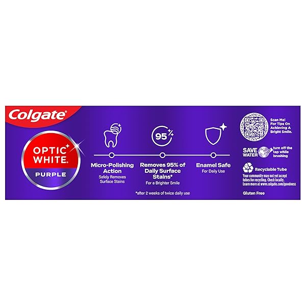 COLGATE OPTIC WHITE PURPLE TOOTHPASTE FOR TEETH WHITENING, HELPS REMOVE SURFACE STAINS AND POLISHES TEETH, ENAMEL-SAFE MINT PASTE, 4.2 OZ
