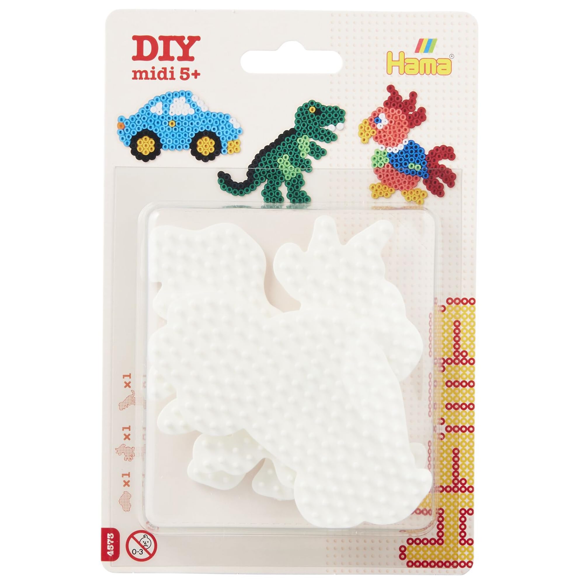 Car, Parrot & Dinosaur pegboard Blister Pack