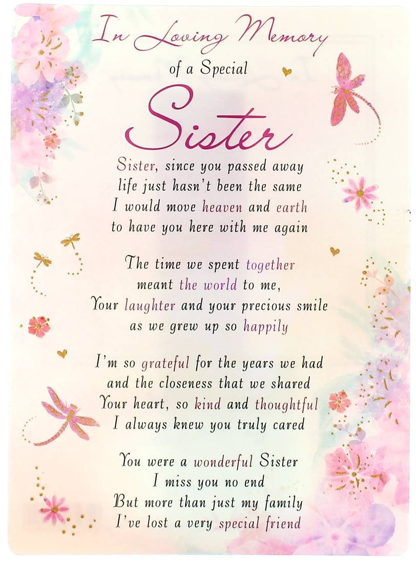 Special Thoughts Loving Memory Open Graveside Memorial Card - Special Sister 6.5" x 4.75"