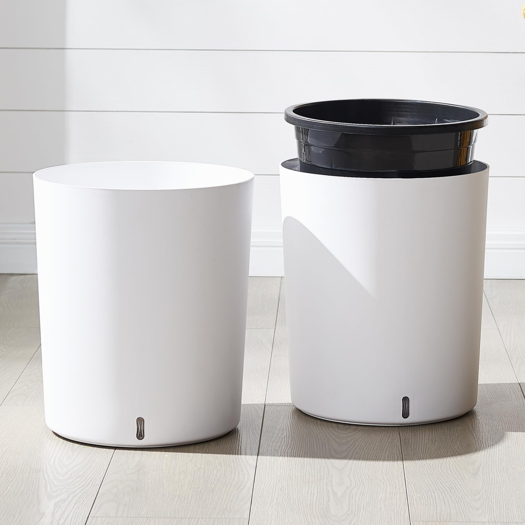 Photo 1 of Self-Watering Large Planters with Wheels - Set of 2 Round Flower Pots, 12.6-Inch Diameter & 14.2-Inch Height - Indoor/Outdoor Plant Containers with Inner Pot & Drainage - Modern White Planters