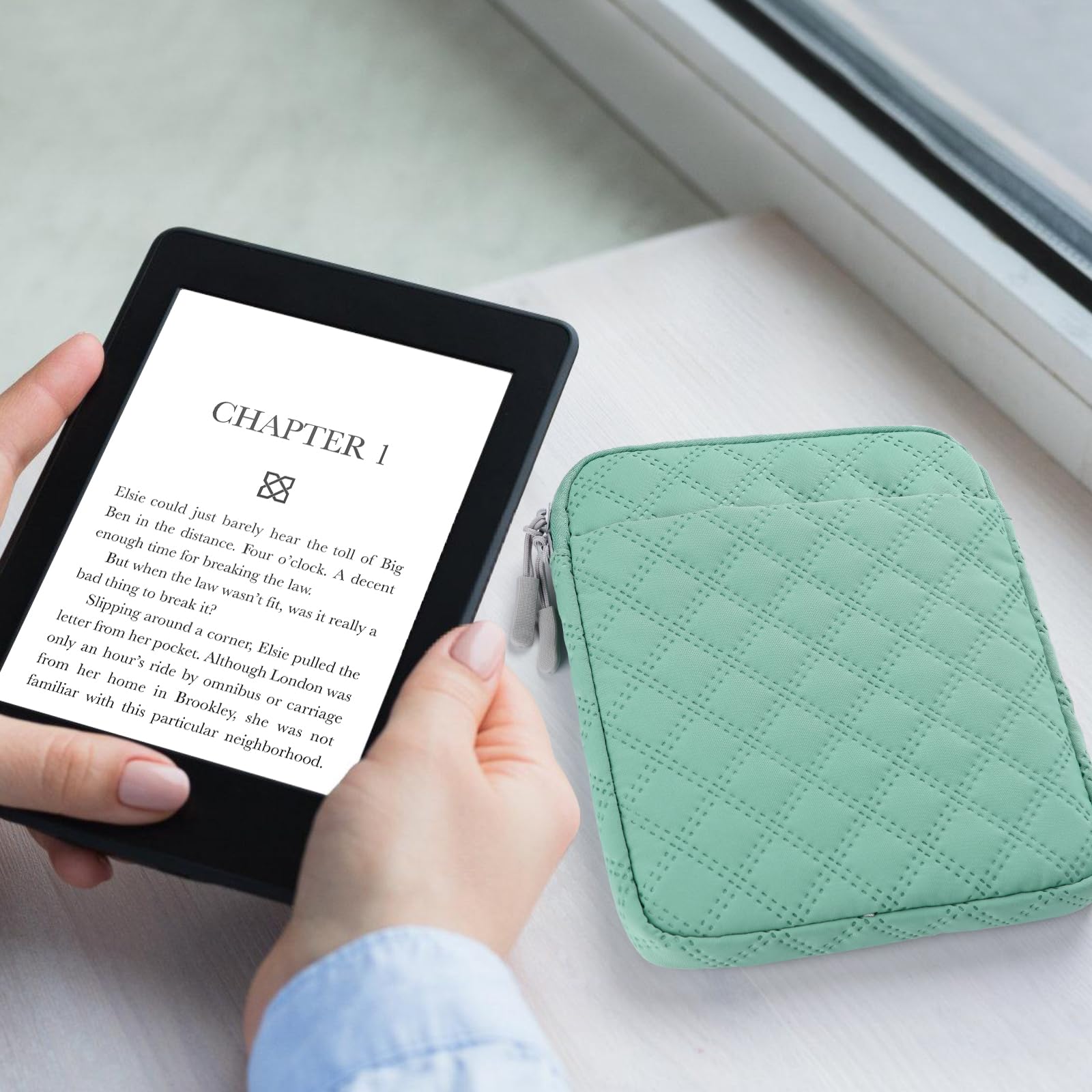 Padded Sleeve Case for 6-7 Inch E-Reader, Tablet Protective Cover Pouch Bag Compatible with Oasis 7/Paperwhite/ebook (Green)