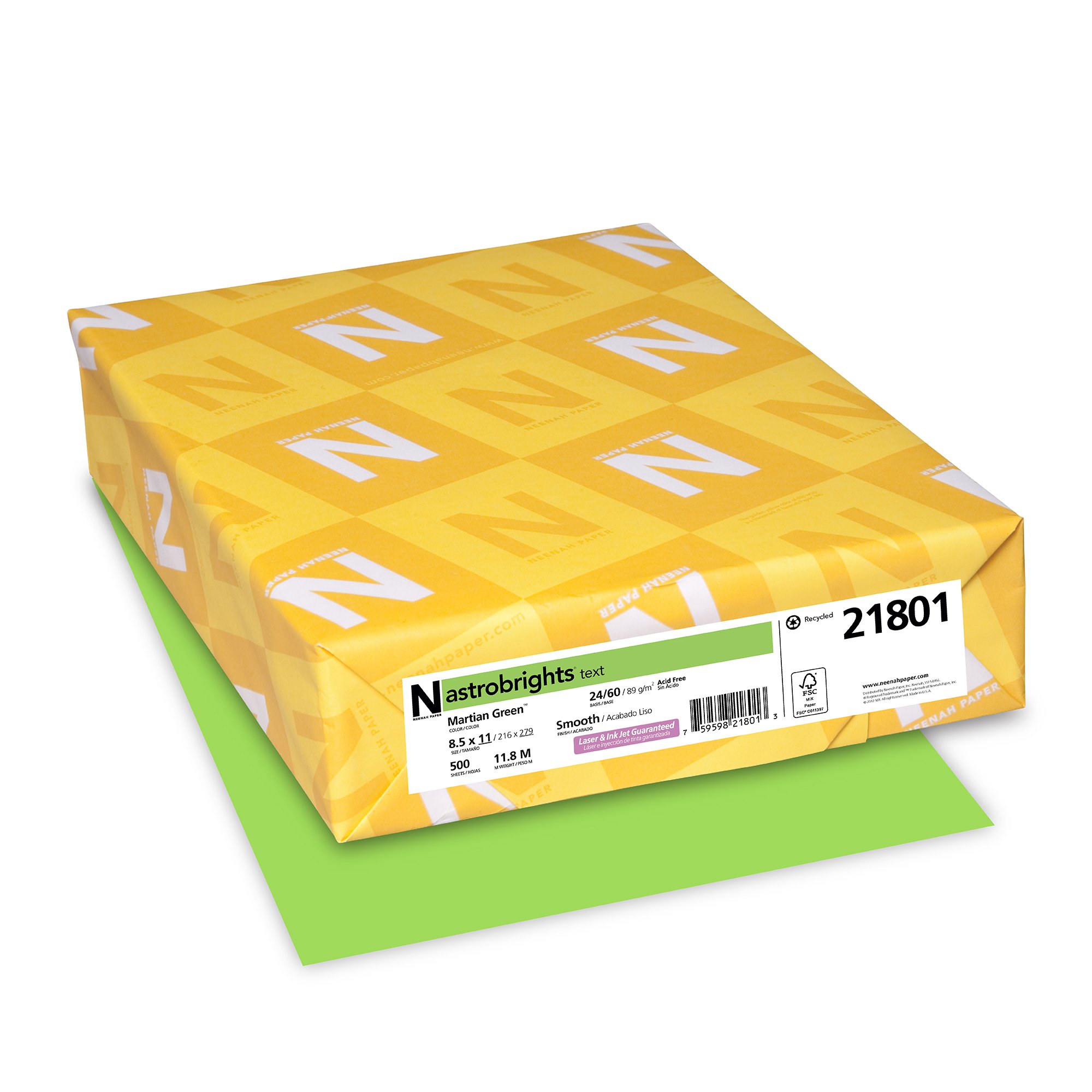 Neenah Astrobrights Premium Color Paper, 24 lb, 8.5 x 11 Inches, 500 Sheets, Martian Green (WAU21801)