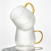 GLASKEY Borosilicate Glass Coffee Mugs Set of 2,12 oz Glass Coffee Cups with Vertical Stripes Pattern,Clear Tea Cup for Tea,Coffee,Latte,Hot and Cold Beverage,Christmas Thanksgiving Gifts