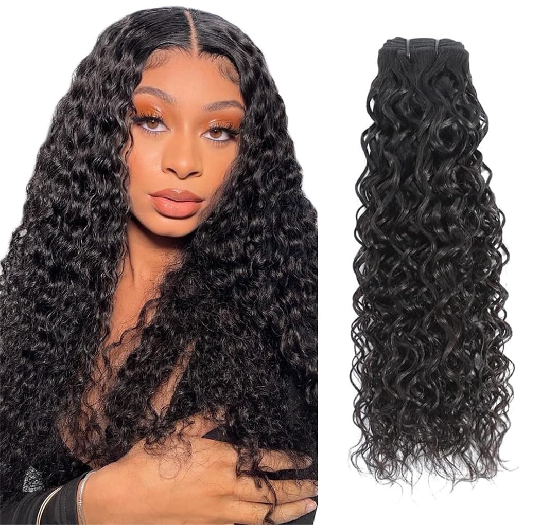 Urshiney Brazilian Virgin Human Hair Bundles Double Weft Curly Water Wave Weave Bundles Natural Black Can Be Dyed Wet and Wavy Style Tangle-Free & Minimal Shedding 100g 12 Inch