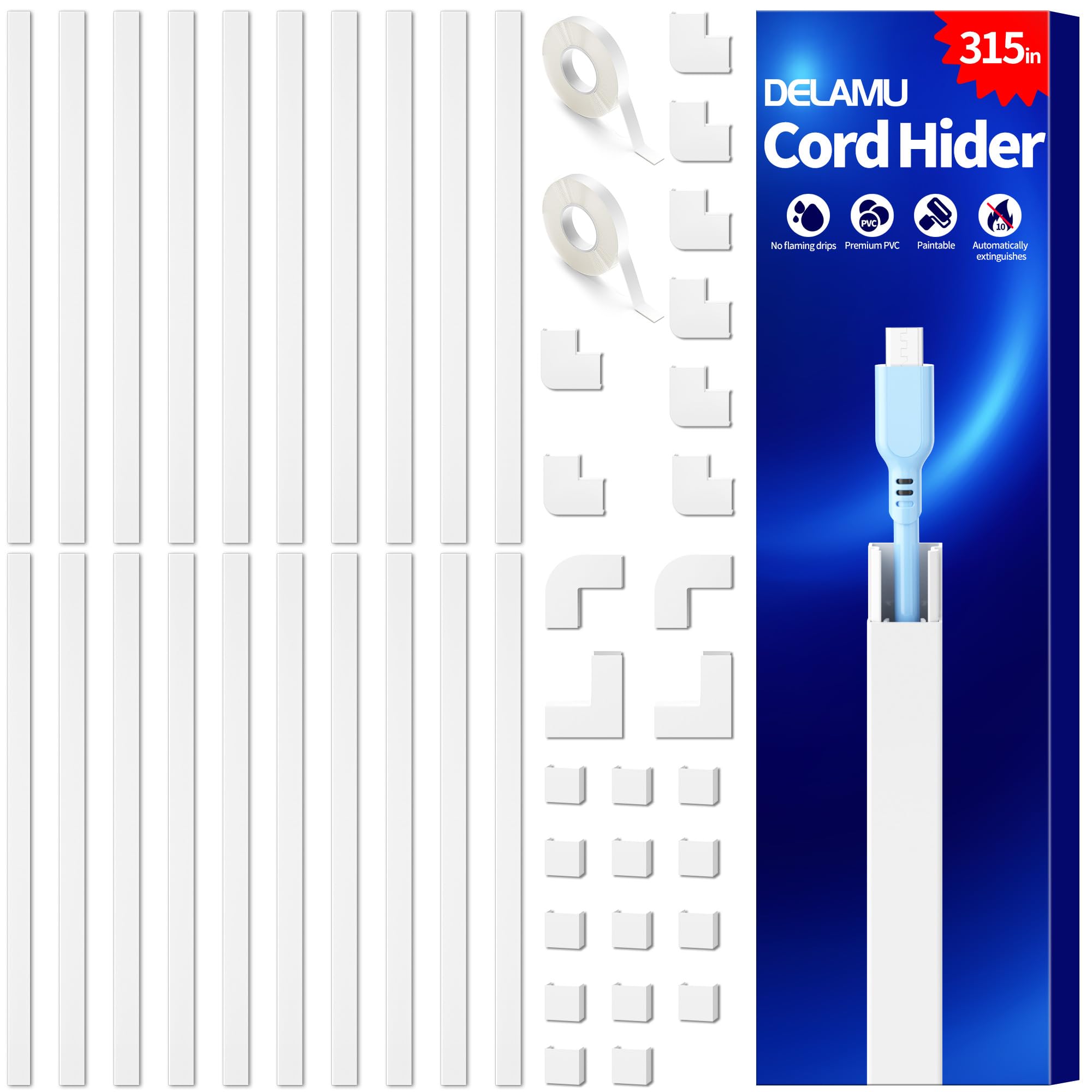 Photo 1 of Delamu Cable Hider, 315in Cord Hider Cord Covers for 1 Wire on Wall, Premium Wire Covers for Cords, Cable Cover Organizer, TV Wires Hiders for Wall Mounted Tv, L15.7X W0.55x H0.4in, White