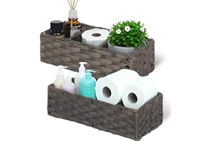 ShellKingdom Toilet Tank Topper Paper Basket, 2 Pack Hand Woven Wicker Basket for Toilet Paper Storage, Small Bathroom Organi