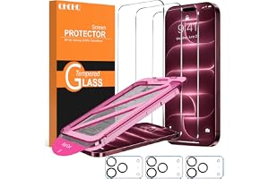 QHOHQ for iPhone 18 Pro Max Screen Protector, 9H+ Tempered Glass, 3+3 Pack | with Camera Lens Protector, Auto-Align Bubble Fr