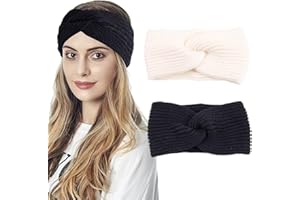 Winter Headbands for Women,Ear Warmer Knit Headband,Elastic Crochet Fleece Warm Hair Band Head Wrap(2 Colors)
