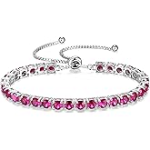 FANCIME Birthstone Bracelet Jewelry for Women Sterling Silver Tennis Bracelet Classic Bolo Adjustable Chain Fine Jewelry Anniversary Birthday Gifts for Women Mom Wife Her