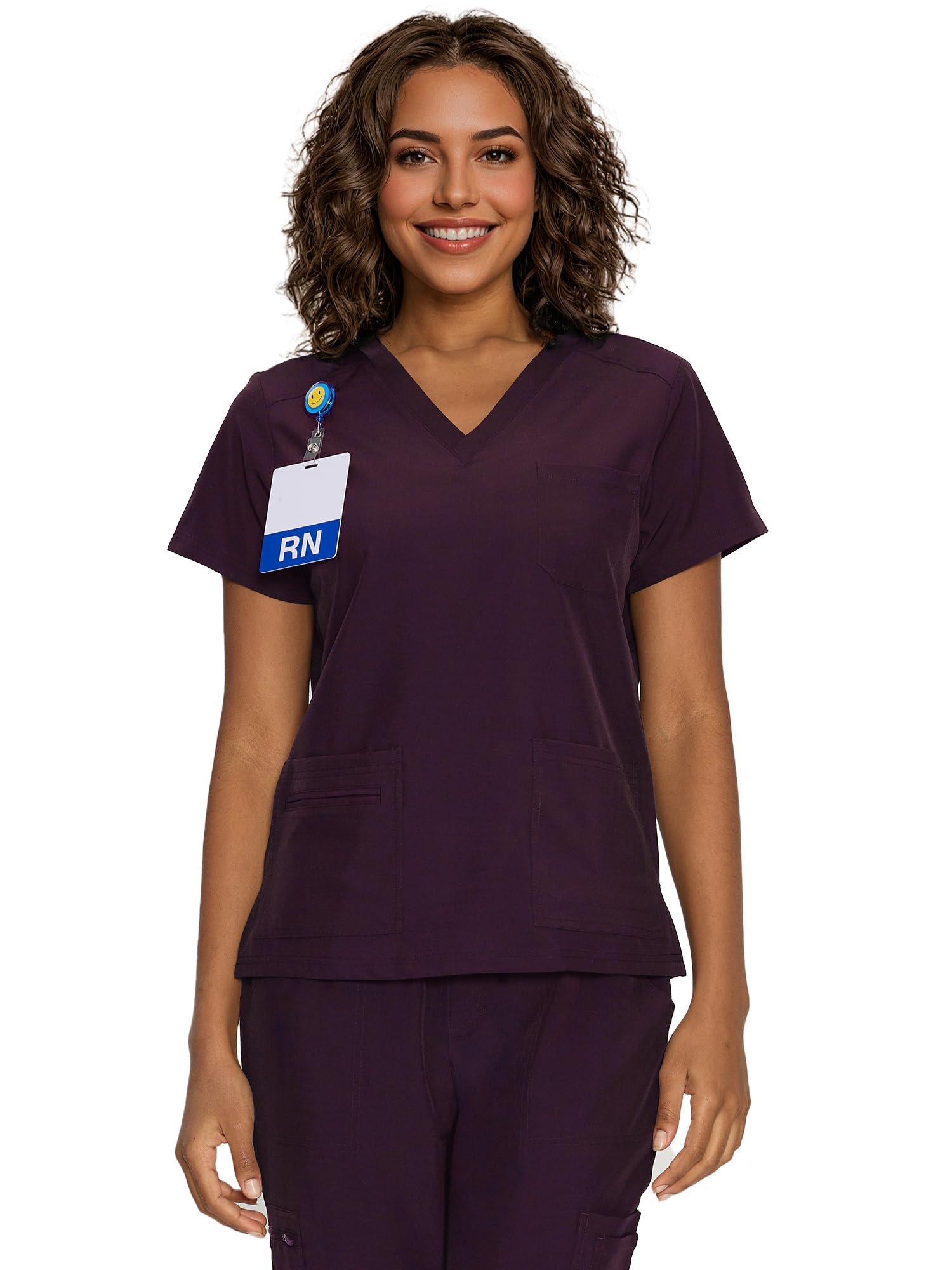 floralhue Scrub Tops for Women, Curved V-Neck Scrub
