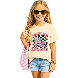 MULOIUDZ First Day of School Shirts for Girl Kid Rolling Into First Second Third Grade T-Shirt Back to School Outfit Tee Top