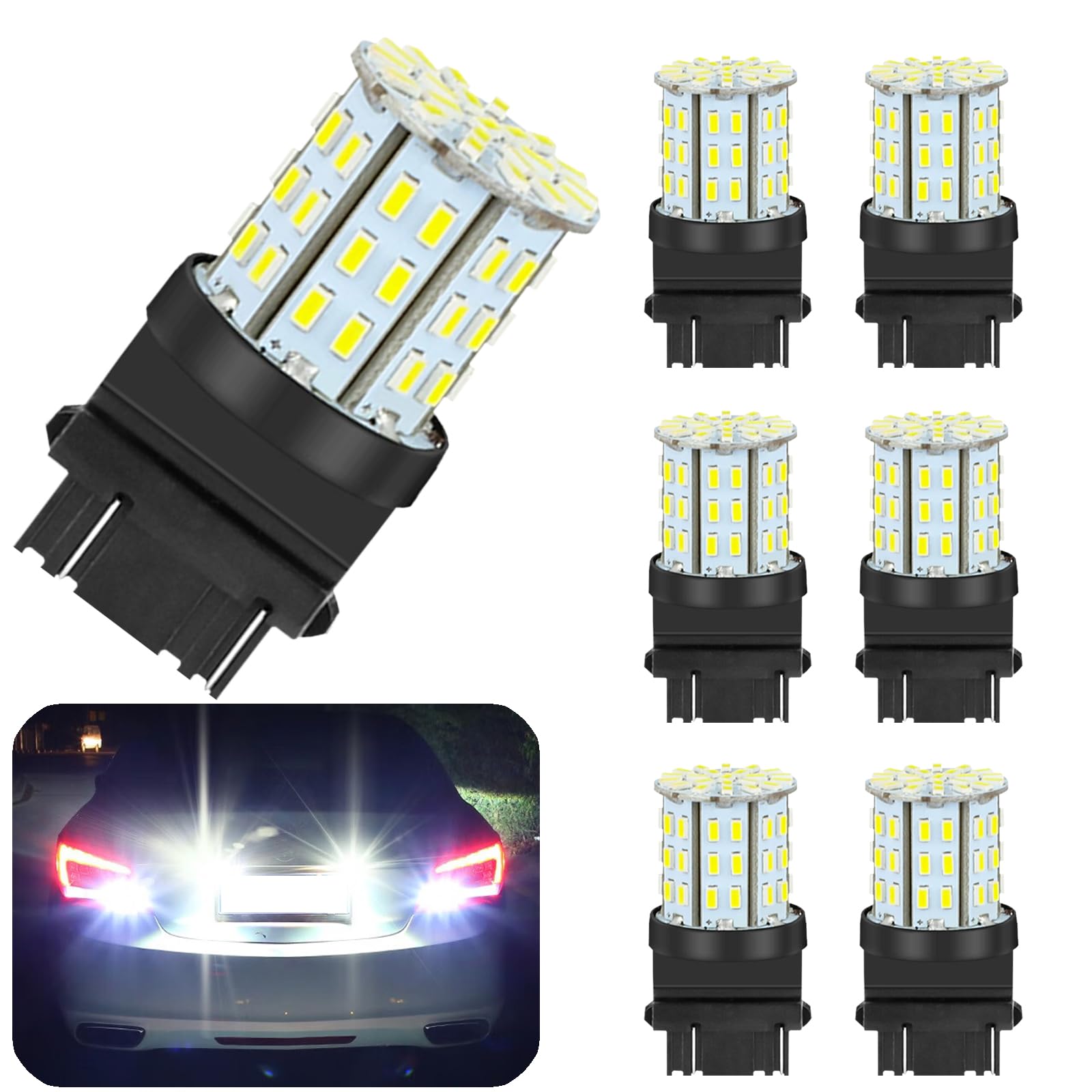 Photo 1 of QYKAVM 6-Pack 3157 LED Bulbs - Super Bright Backup Reverse Lights, 6000K Xenon White, 12V Compatible with 3156/3056/4157/3057/3047 for Car Tail Brake Turn Signal Lights
