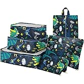 BHAHB Packing Cubes for Kids 7 Set Travel Luggage Organizers for Suitcase Travel Accessories with Shoe Bag for Women Girls Cute Aesthetic Art-Green Dinosaur