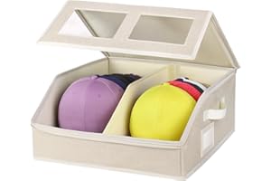 RZMAYIS Hat Storage for Baseball Caps-Holds Up to 24 Caps, Hat Organizer for Closet Stackable Hat Box with Cardboard, Dustproof Baseball Cap Organizer with 2 Handles for Home Travel (Beige, 1 Pack)