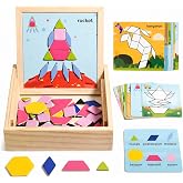 Magnetic Pattern Blocks Wooden Shape Puzzles for Kids Early STEM Learning | Montessori STEM Education, Fine Motor Skills, Pincer Grasp Training, Reusable Fridge Magnets, Ideal Gifts For Preschoolers