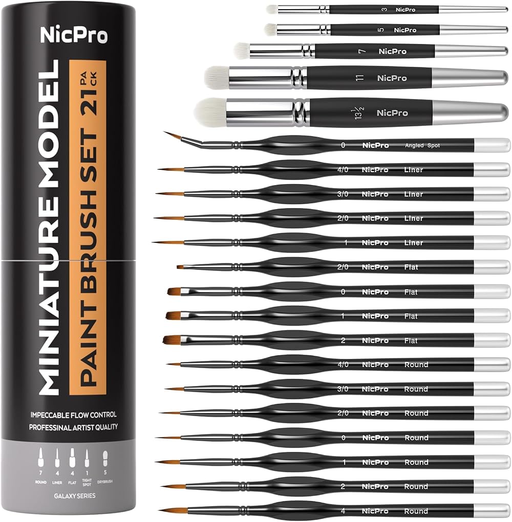 Nicpro 21PCS Miniature Paint Brushes Drybrush Set for Model Painting