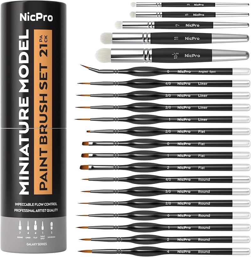 Nicpro 21PCS Miniature Paint Brushes Drybrush Set for Model Painting