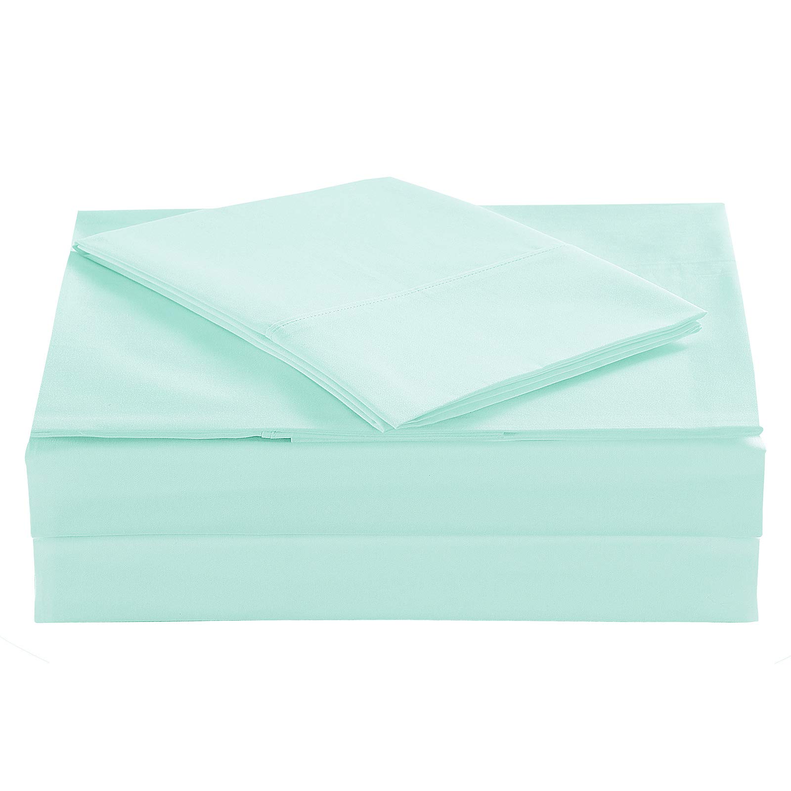 Photo 1 of ELINEN Queen Percale Bed Sheets, 200 Thread Count Cotton Polyester Blend Sheet,Wrinkle Free,Breathable,Crisp Refreshing Feeling, 60 Cotton 40 Polyester Cotton Rich Sheets 4 PC(Sea Foam Green,Queen)