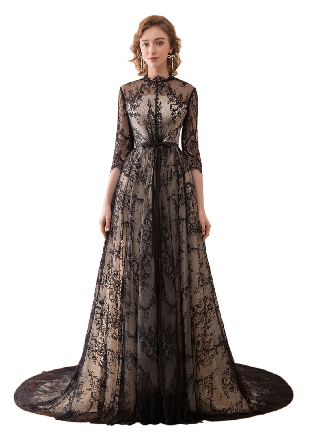 ONLYCE Women's A Line Floor Length Shear Lace Formal Dress Evening