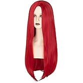 Cosela Long Straight Red Wig Women Middle Part Cosplay Wig Halloween Costume Wig