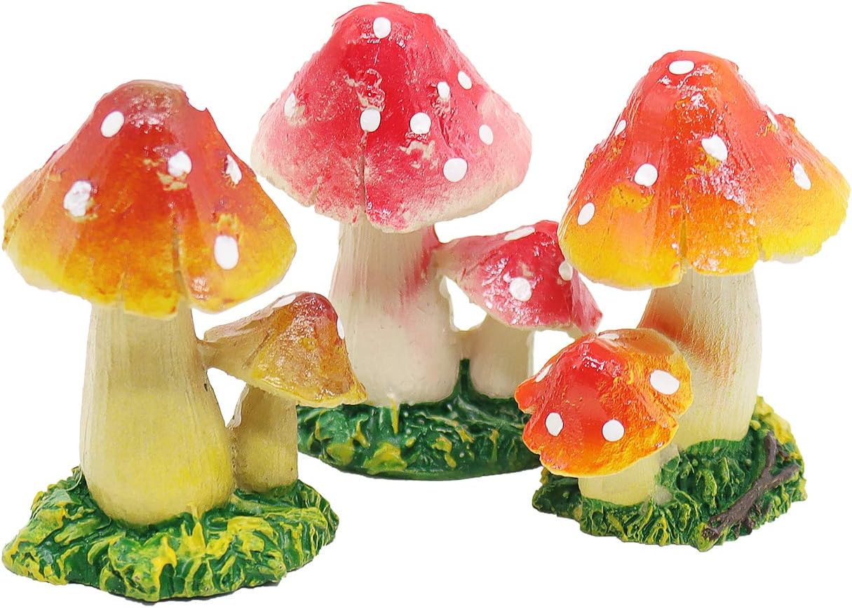 3 Pcs Mushroom Miniature Figurines Mushroom Statue Resin Figurines Fairy Garden Miniature Moss Landscape DIY Terrarium Crafts Ornament Accessories for Home Décor,A