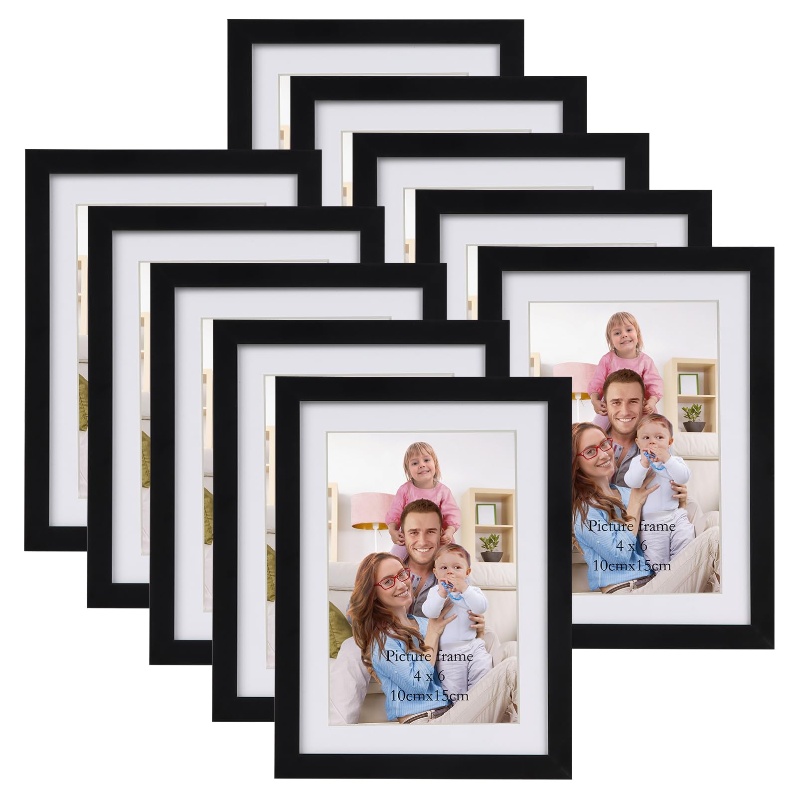 Giftgarden Black 6x4 Photo Frames with Mat,7x5 Photo Frames without Mat, 4x6 Picture Frame Set of 10 for Wall or Tabletop,Suitable for Home and Office — image 1