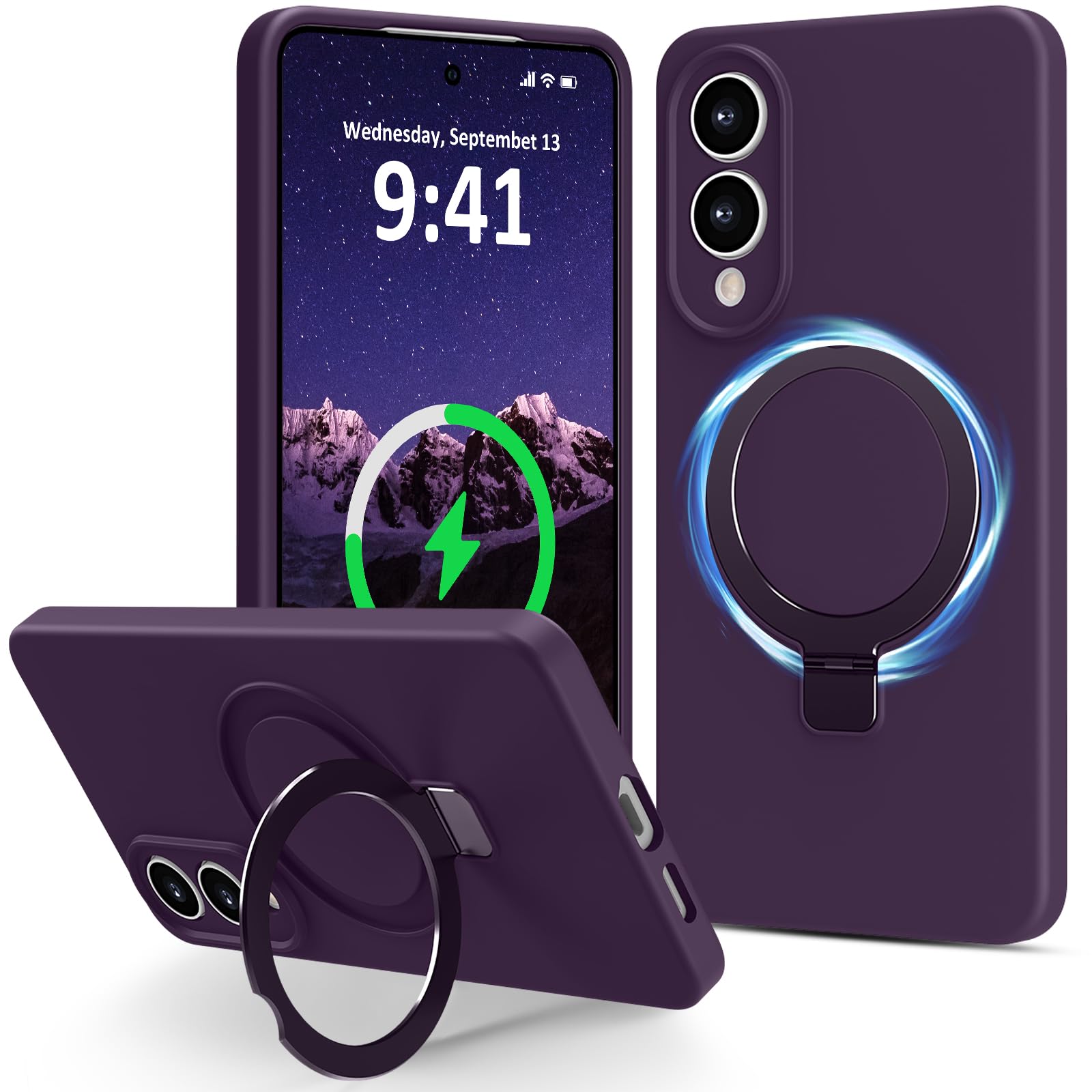 Photo 1 of Vanxiliiy for Galaxy S25 Edge Case with Stand, Slim Liquid Silicone Phone Cases Compatible with MagSafe, Full Camera Protection Magnetic Kickstand Case Cover for Samsung S25 Edge, Dark Purple