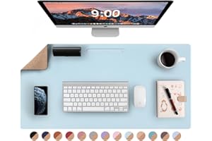 LOLLIDO Leather Desk Pad - 32" x 16" Office Desk Mat, Large Mouse Pad Desk Protector, Desktop Mat, Desk Writing Pad, Desk Blotter, Desk Cover (Cork+Sky Blue)