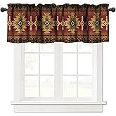 Tribal Aztec Window Valance Curtain, Navajo Abstract Geometric Ethnic Tribal Triangle Pattern Window Valances Treatments for Kitchen Living Room Cafe 1 Panels W54xL18in