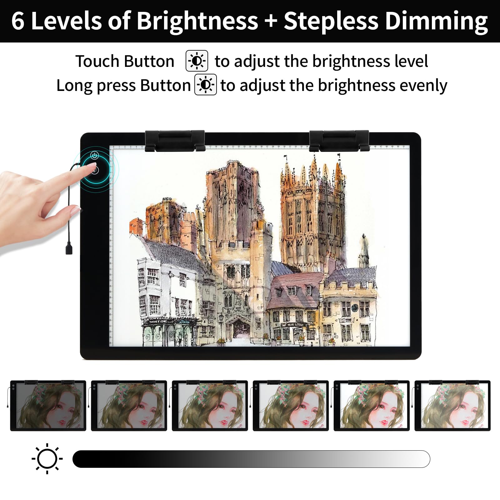Upgraded Rechargeable A2 Light Pad 23.7”x15.8”, TOHETO 5200mAh Battery Powered Large Tracing Light Box, 6 Levels & Stepless / 3 Colors Super Bright Light Board for Diamond Painting, Drawing, Sketching