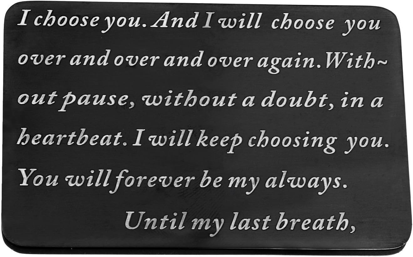 Laser Marking Stainless Steel Wallet Love Note Insert, Metal Wallet Card Insert i choose you until my last breath