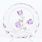 Purple Rose Flower Crystal Figurine with Vase - Bouquet Flowers Ornament Gifts for Wife Girlfriend Women - Handmade Crystal Flower Collectible Home Table Decor ​for Valentine's Day Wedding Anniversary