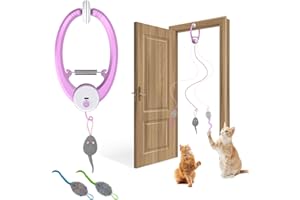 KEZLUME Cat Toy Interactive for Indoor Cats, Smart USB Rechargeable Door Hanging Automatic Retractable Kitten Toys, Teaser Electronic Self Play Feather Cat String Toys Attached with 3 Catnip Mice Purple