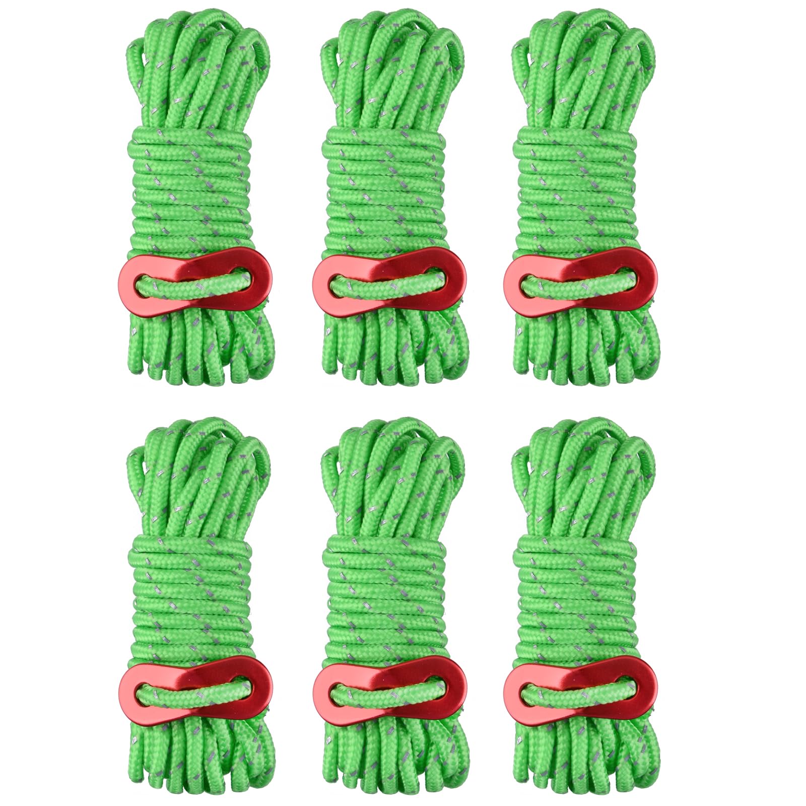 TRIWONDER Reflective Guy Ropes with Tensioners 4mm Guide Ropes 4m Tent Guy Line Cord Tent Paracord Nylon Camping Rope for Tent Tarp (Green - 6 Pcs)
