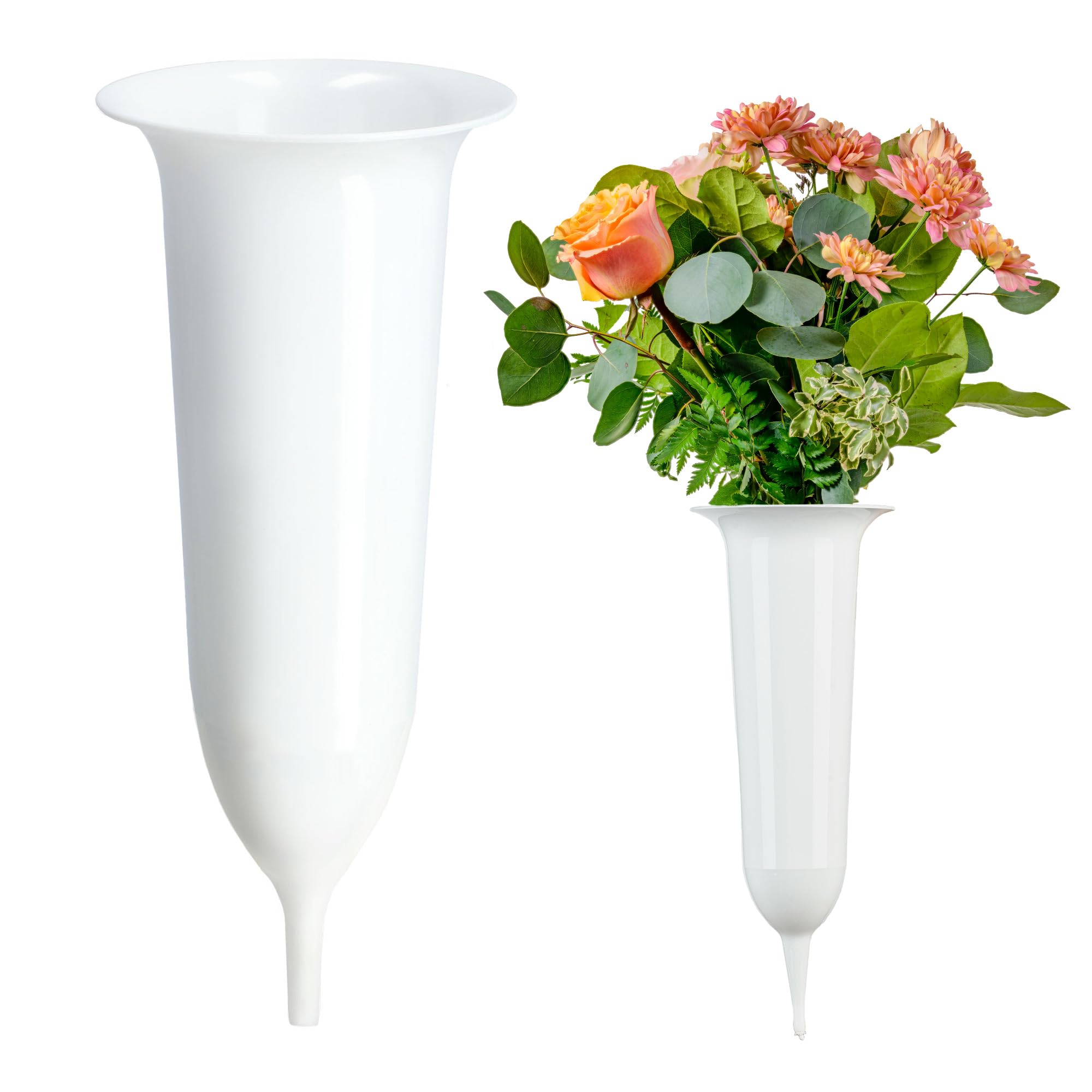 KADAX Spiked Grave Vase, Plastic Memorial Vase, Weatherproof Grave Flower Holder for Cemetery, Graveside Ornament for Artificial Flowers (23 cm, White)