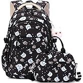 Black Cat Kids Backpack Set for Girls with Lunch Bag Bookbag for Kindergarten Elementary School Pre School Bag Water Resistant