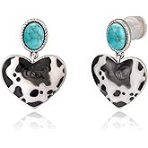 Wrangler Western Heart Drop Dangle Earrings for Women Statement 14k Gold Turquoise Cow Print Cowgirl Trendy Jewelry