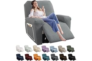 YEMYHOM 4 Pieces Stretch Recliner Slipcover Latest Jacquard Recliner Chair Cover with Side Pocket Anti-Slip Fitted Recliner Cover Couch Furniture Protector with Elastic Bottom (Recliner, Light Gray)