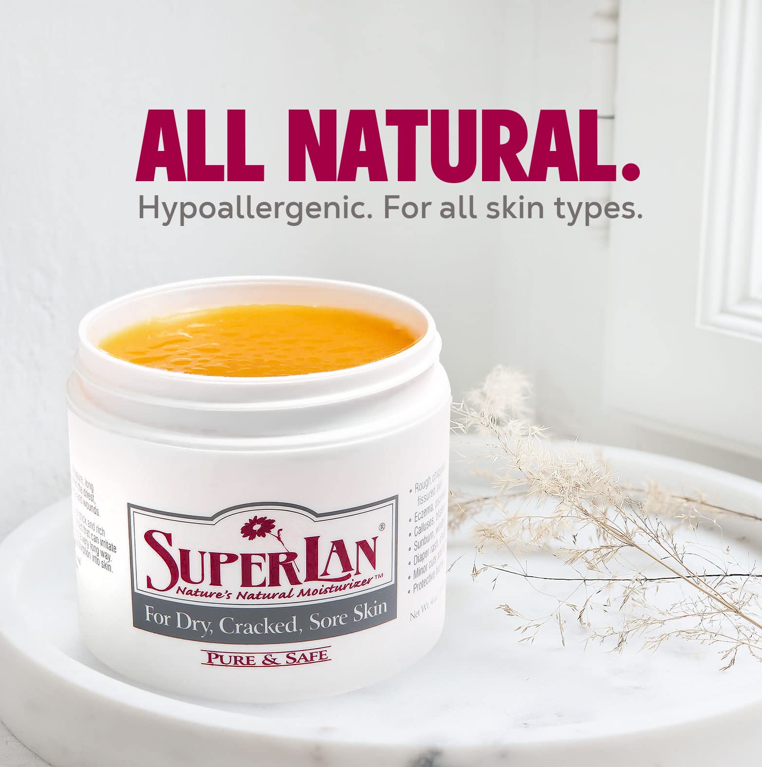 Lanolin Cream 4 Oz - 100% Organic Nipple Cream Lanolin - Thicker Body & Face Moisturizer for Eczema, Psoriasis & Severe Dry Skin - Ultra Hydrating & Soothing Moisturizer for Hot, Dry & Cold Weather